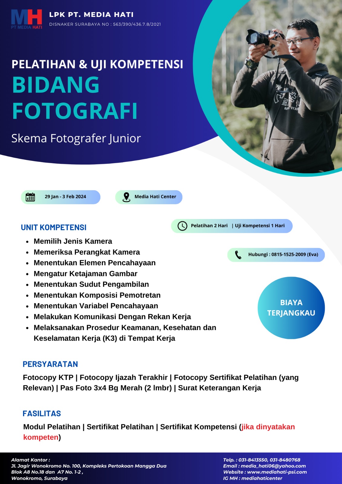 INFO PELATIHAN & UJI KOMPETENSI 29 JANUARI -  03 FEBRUARI 2024